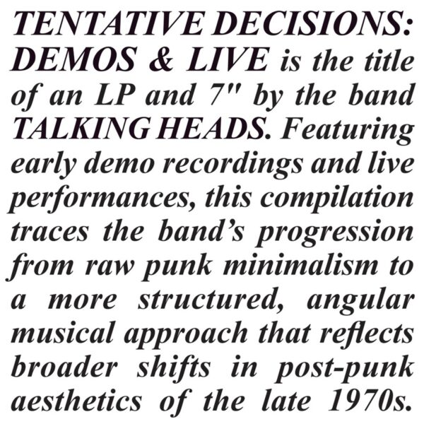 Talking Heads – Tentative Decisions 1974 – 1976